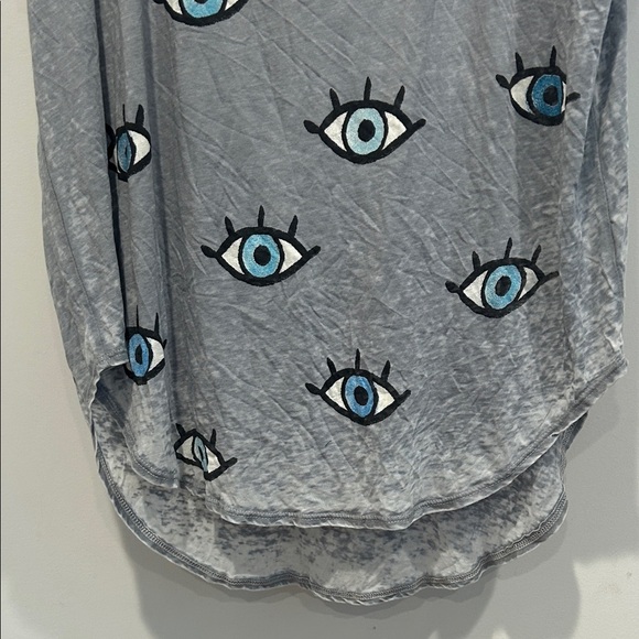 Chaser Blue Evil Eye Protection Pattern Gray Women's Tee burn out cotton large - Picture 4 of 6